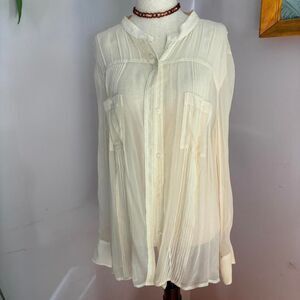 Charter Club Beautiful Cream Silk Oversized Button Up Blouse with Pleats Size XX